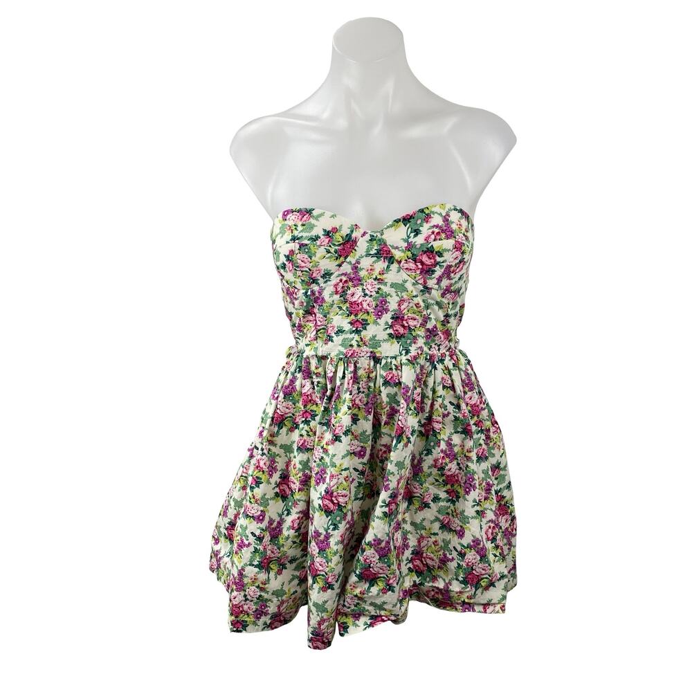 Sans Souci Multicolor Floral Strapless Sweetheart Fit & Flare Mini Dress Size S